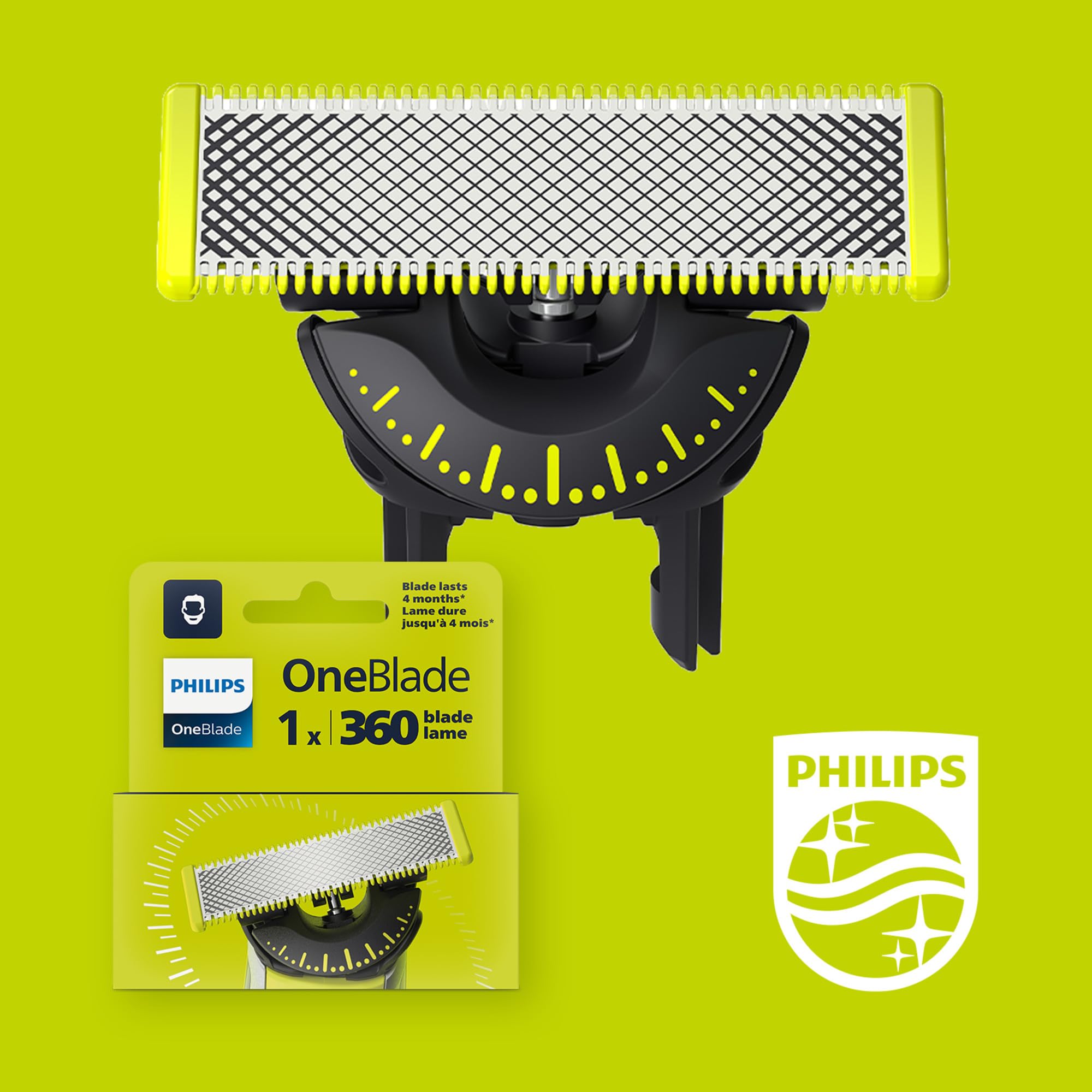 Close-up of the Philips OneBlade 360 QP410/50 replacement blade, highlighting its flexible head design.