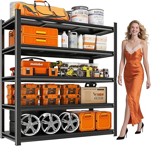 Estantería de garaje de acero resistente de 5 niveles de 72 pulgadas de alto, capacidad de 3500 libras, almacenamiento de garaje y sótano,