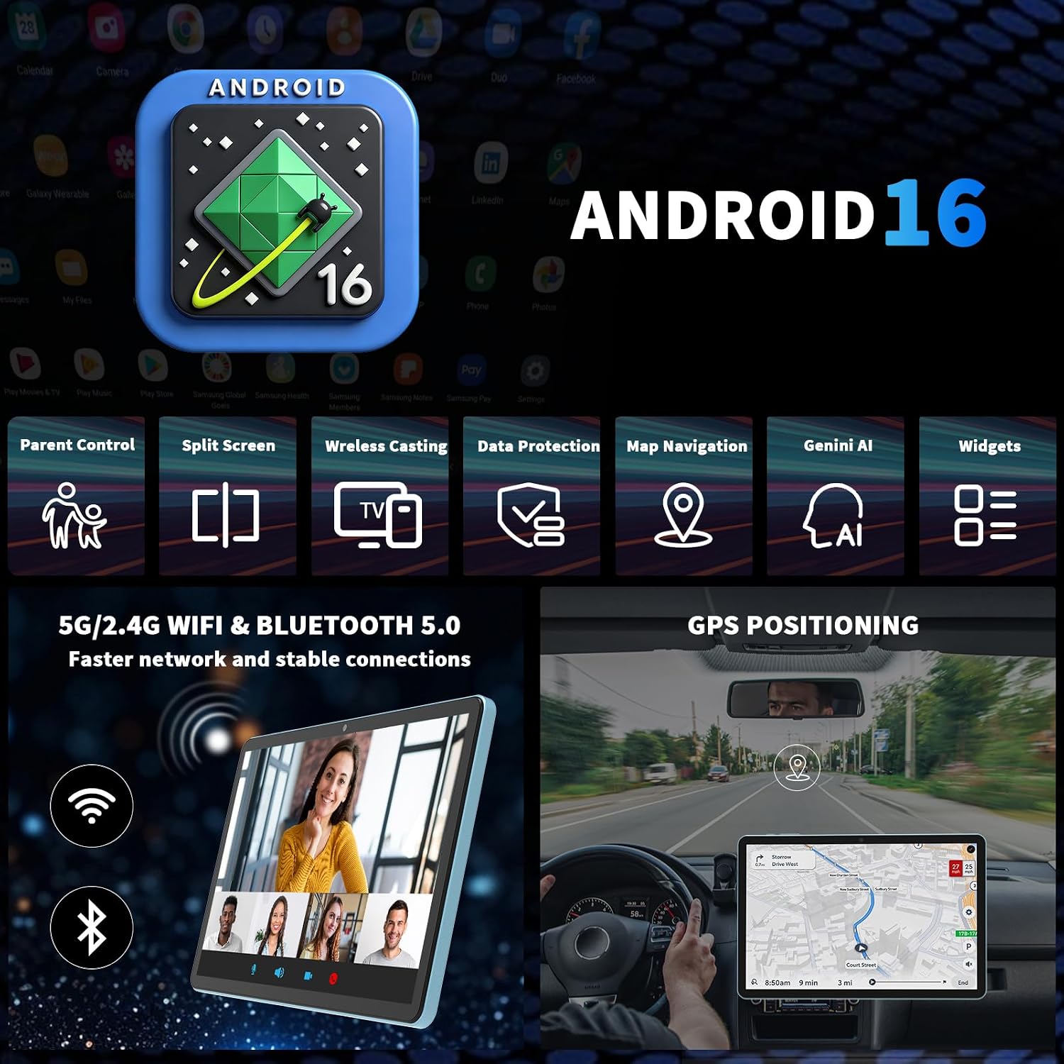 2026 Android 16 Tablet with Keyboard, Gemini AI, 10 inch Tablet with 26GB+256GB+2TB Expand, Electronic AI Tablet with 8-Core, 5G WiFi, 8000mAh, GPS, 2in 1 Tablet PC with Case, Mouse, Stylus (Black)