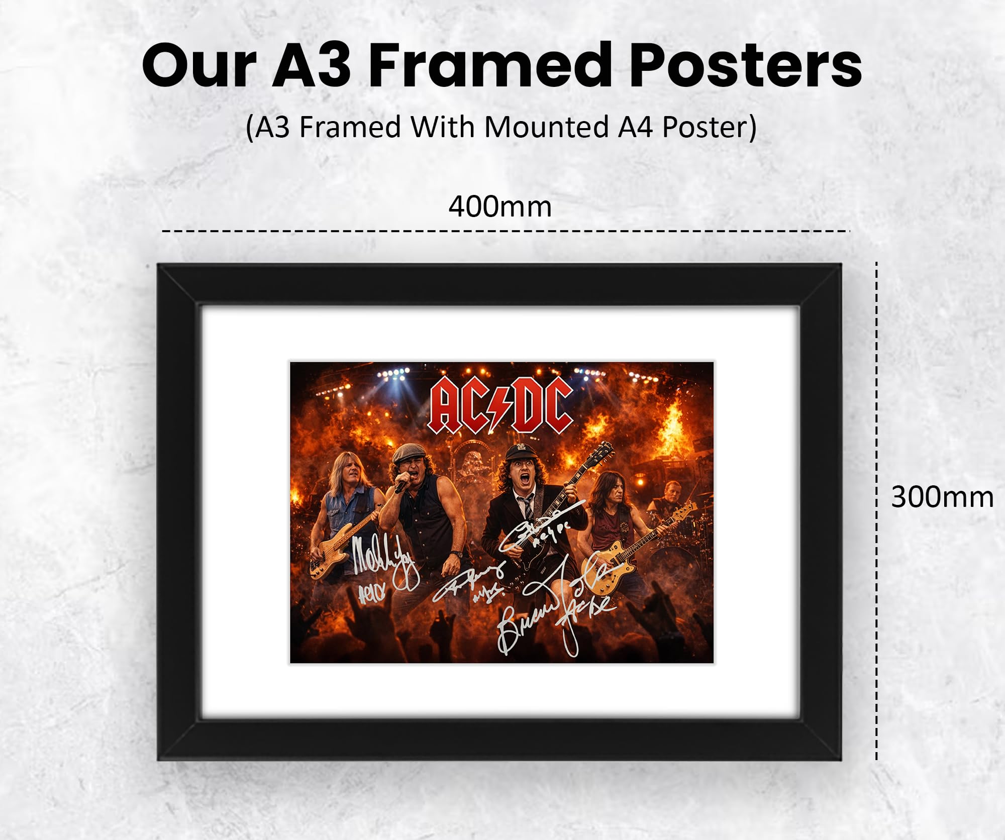 Poster stampato con autografo degli AC/DC, in edizione limitata, idea regalo per fan degli autografi, memorabilia da collezione, motivo: leggende del rock (High Voltage Power Up Tour Rock Legends) (A3