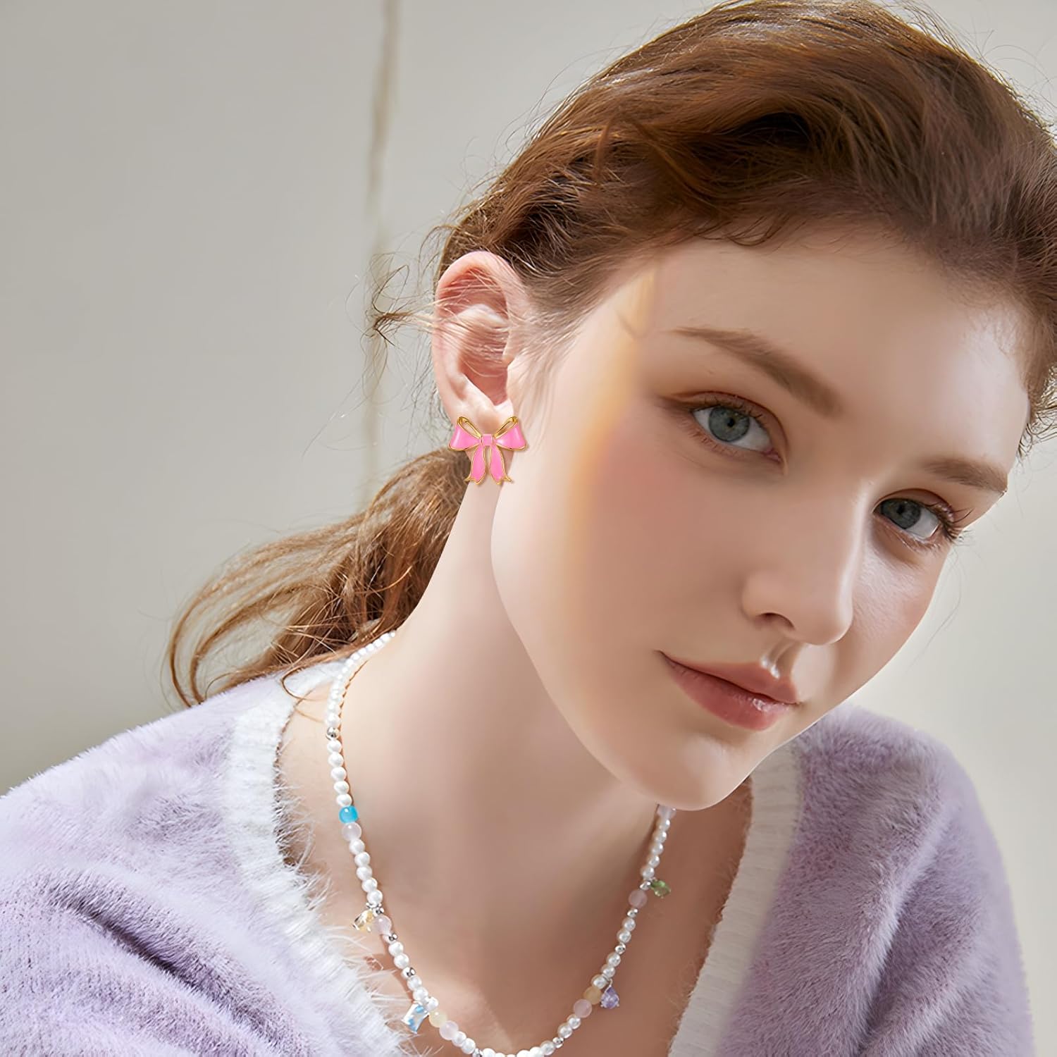 YUJIE Gold Bow Earrings for Women Black Bowtie Drop Stud Trendy Statement Jewelry Gift - Image 2