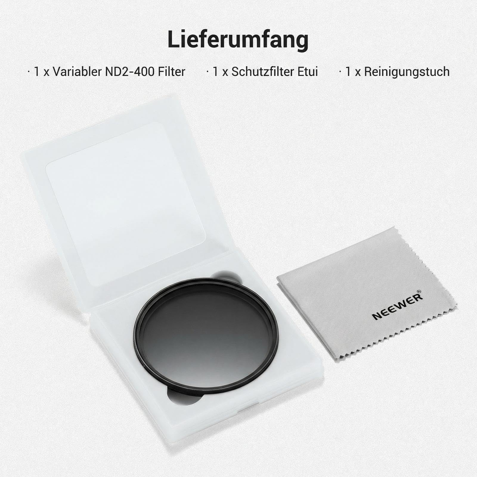 NEEWER BASICS 55mm variabler ND Filter, ND2-400 1-9 Stops Lichtreduzierung, drehbarer variabler Graufilter Neutraldichtefilter mit Anti Fingerabdruck Beschichtung, schlanker Rahmen für Kameraobjektive