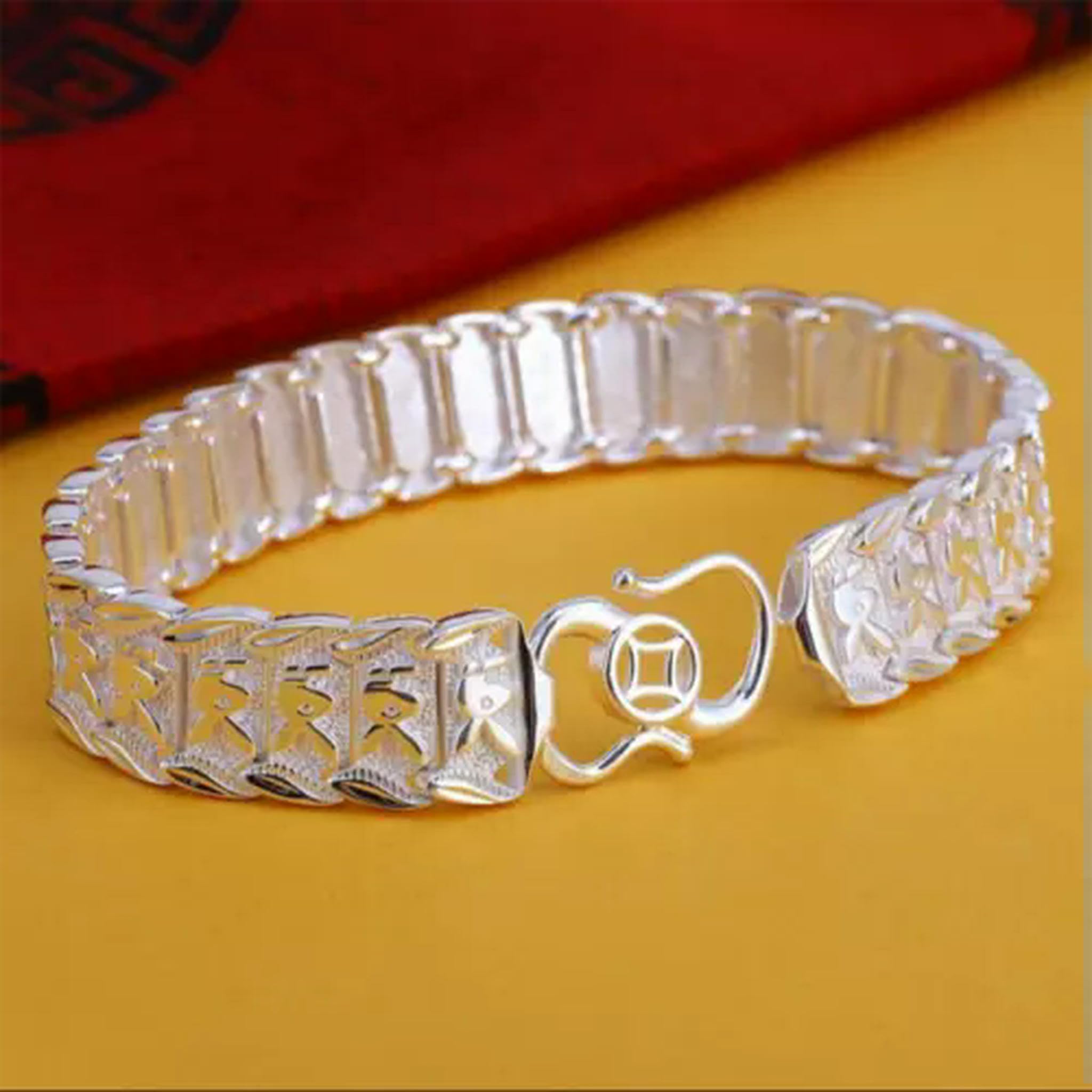 990 Reines Silber Armband Damen Herren 13mm Geschnitztes Kaninchen Uhrenglied 7inch bis 8inch-21cm/8,26inch-35-36g