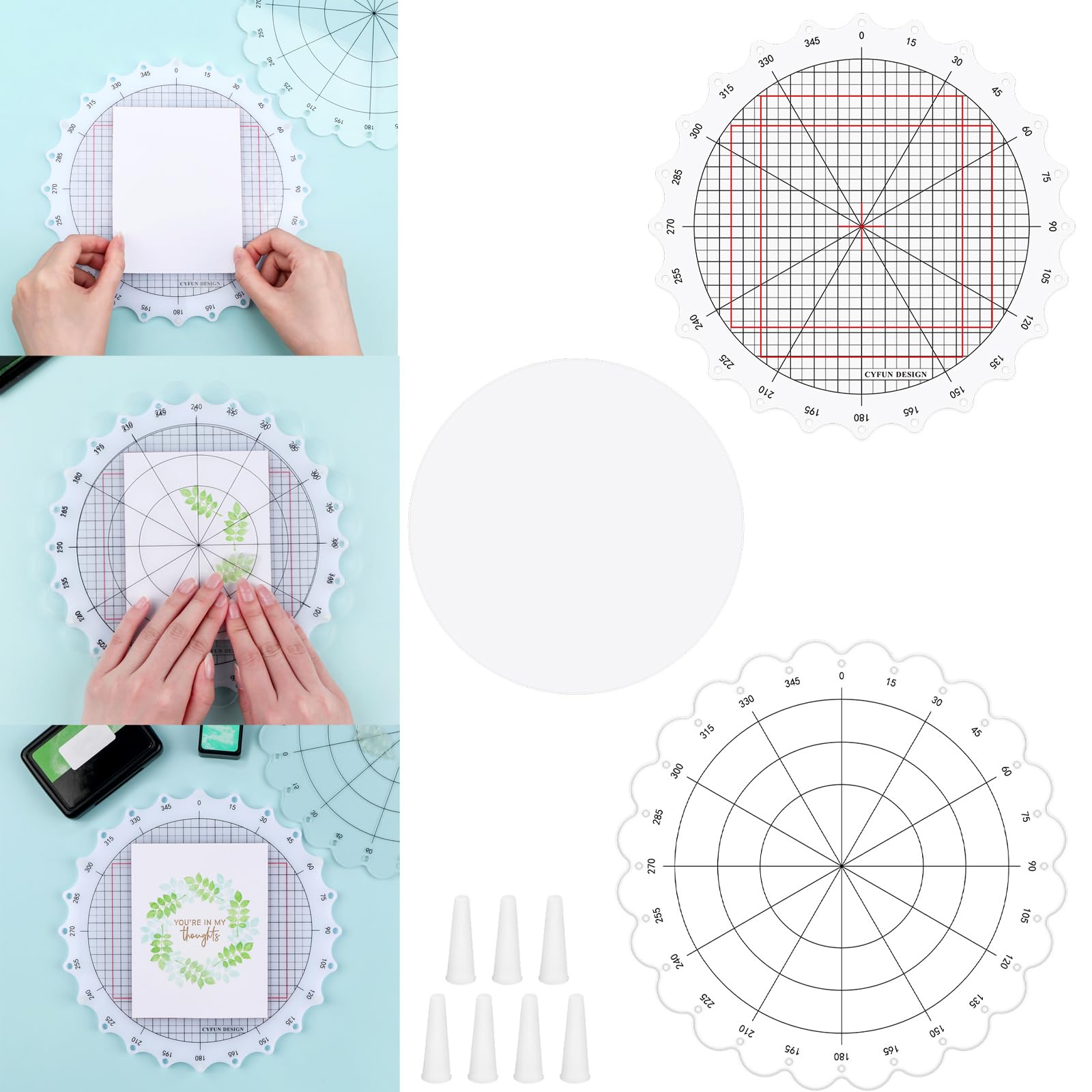 CYFUN DESIGN 9.5" Rotating Stamping Platform - Stamp & Spin Tool for Circular Designs - Positioning Tool with Lines for Scrapbooking, Crafts & Card Making