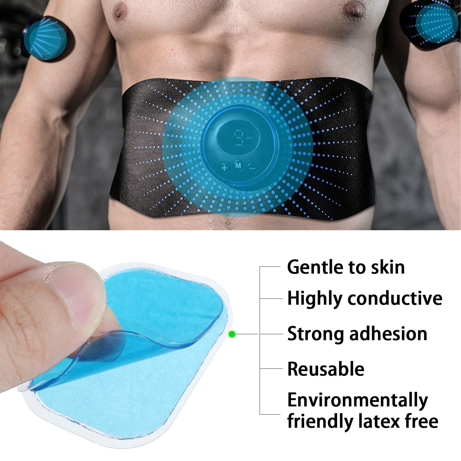 Lot 8 Tapis Gel EMS Remplacement – Électrodes Pour Stimulateur Musculaire Abdominal / Cou, Hydrogel Réutilisable 20-30x, Adhésif Doux