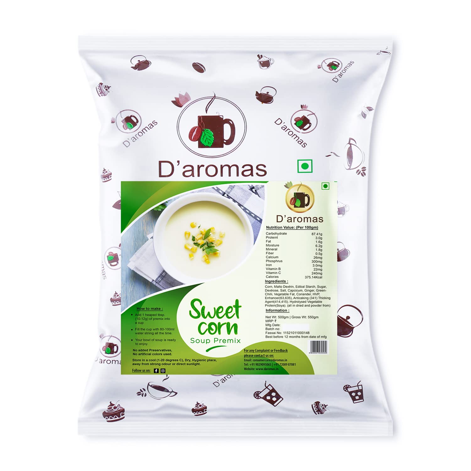 Daromas Instant Sweet Corn Soup 1.5Kg, Instant Premix Powder, Instant Mix Powder, Veg Soup, Reay To Cook, No Artificial Flavour & Colour (Each 500gm) (Pack Of 3) (B0CVQH5N7Q) Amazon Price History, Amazon Price Tracker