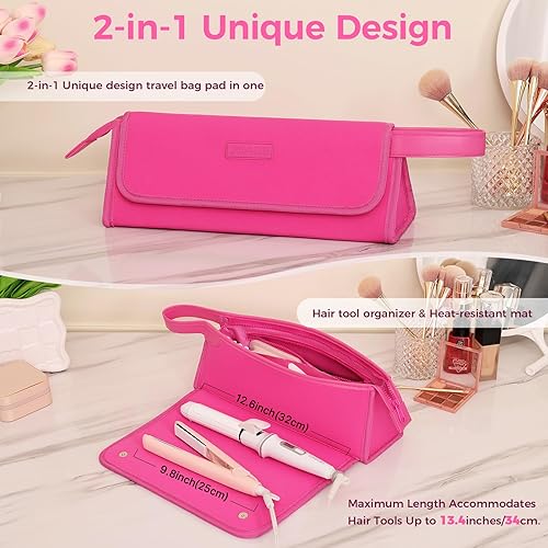 Miniatura 4 de JKAOO Bolsa de viaje para herramientas para el cabello y alfombrilla resistente al calor, organizador portátil 2 en 1, estuche de viaje para