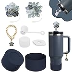 Stanley Cup Accessories Set,Including 2 Pcs 0.4in Straw Cover, 1 Silicone Spill-Proof Stopper Set of 3, 1 Cute Flower Handle Charm, 1 Silicone Boot Fits Stanley 40&30 Oz Tumbler (Twilight)
