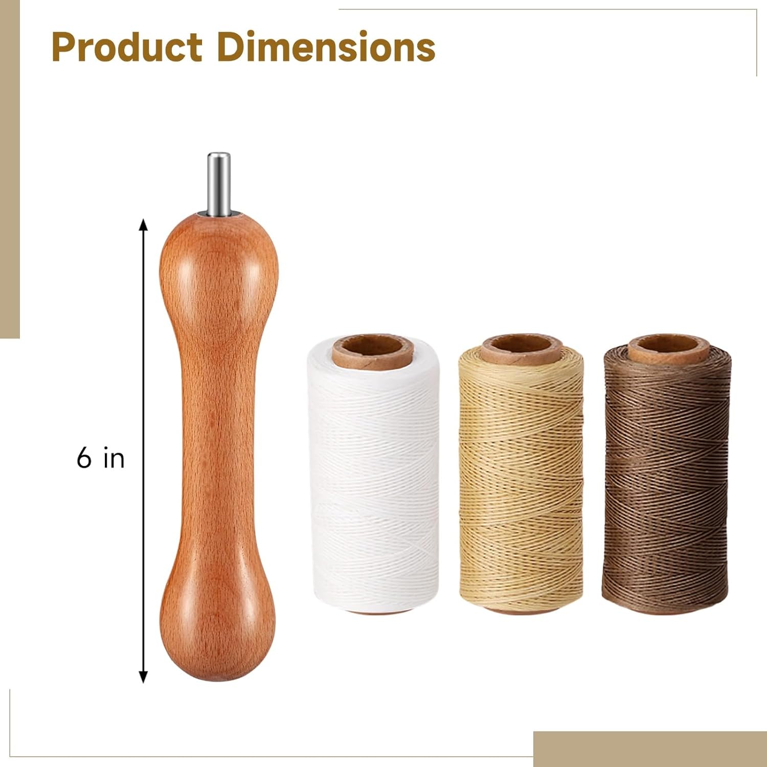 3 Pcs Wooden Thread Spool Set with Flat Waxed Thread, Includes White, Brown, Beige and 6 in Thread Winder, DIY Tie Dye Stretching Tools for Adult Beginner Clothing Design Staining Craft Textile Art
