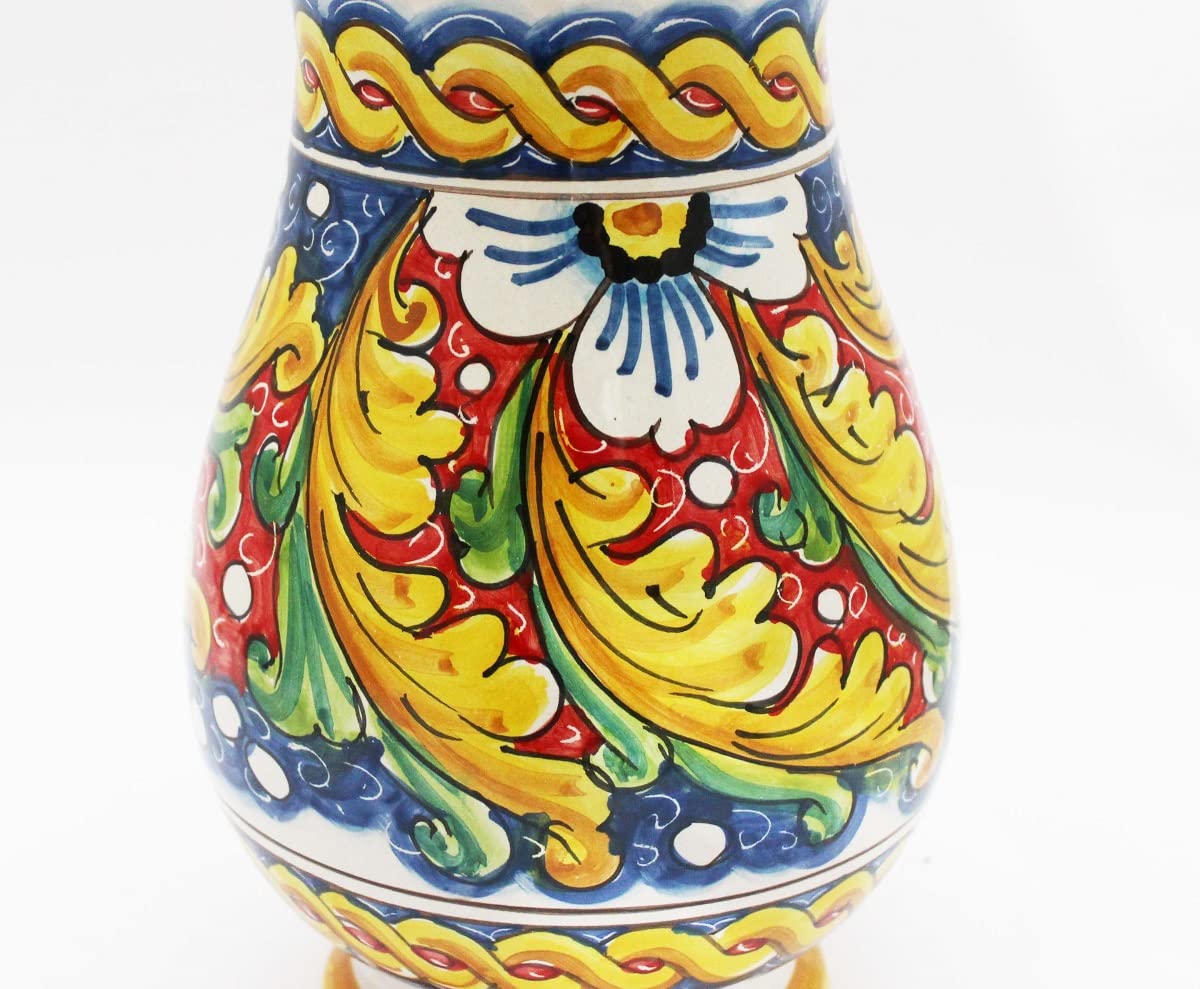 ILAB Vaso grande lavorato in ceramica decorata a mano da ceramisti siciliani di Santo Stefano di Camastra fiore rosso art 16