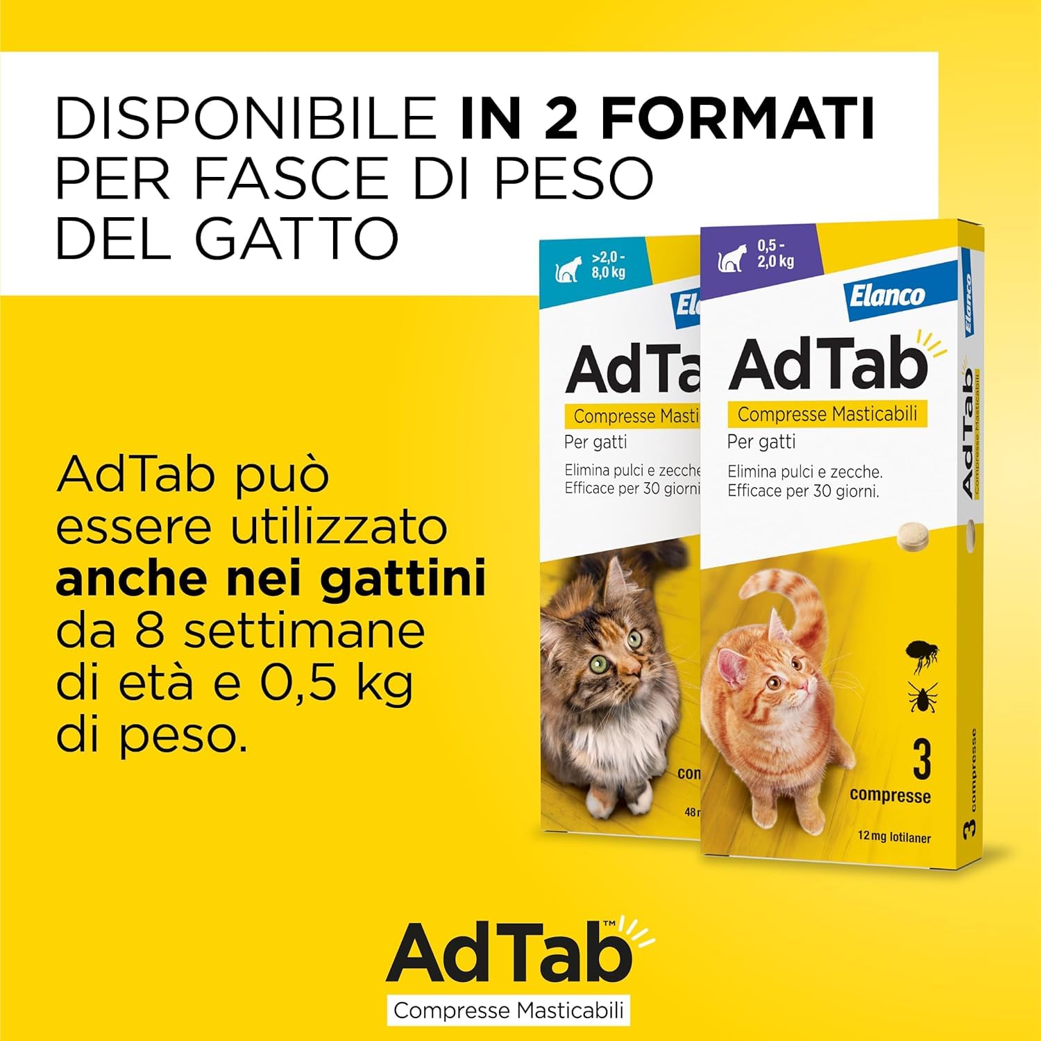 AdTab Compresse Masticabili per Gatti >2,0-8,0 kg - 6 Compresse