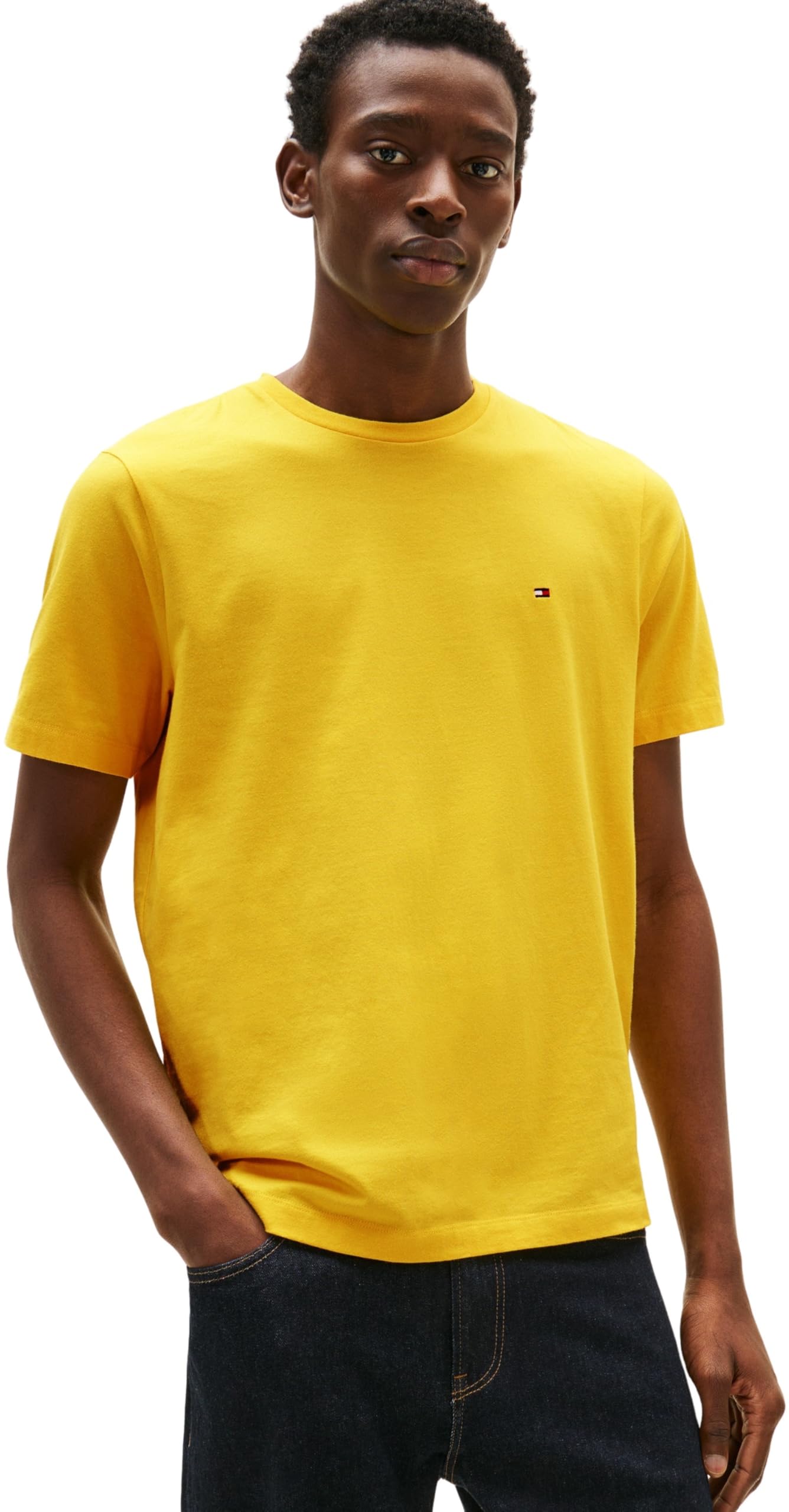 Tommy Hilfiger Men's Ess Seasonal Reg Fit Solid Tee Mw0Mw39995, Yellow, L