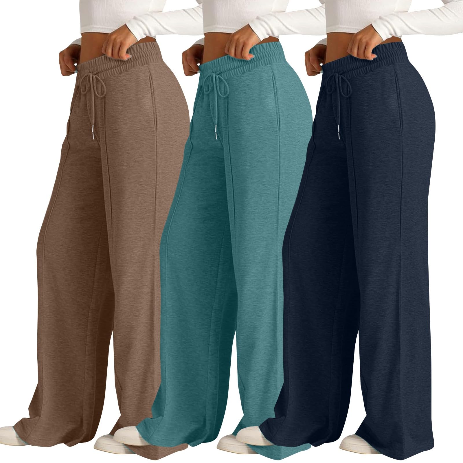 3 Stück Jogginghose für Damen, große Größe, lässig, mit Kordelzug, mit Tasche, einfarbig, bequem, Sporthose, schlankmachend, Laufen, Arbeit, Strand