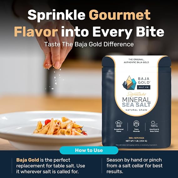 Baja Gold Signature Mineral Sea Salt - Recommended by Gary Brecka - Organic Natural Grain Salt for Cooking & Baking | Authentic Baja Salt | Ideal for All Culinary Creations | 1 lb. Resealable Bag, 300+ Servings