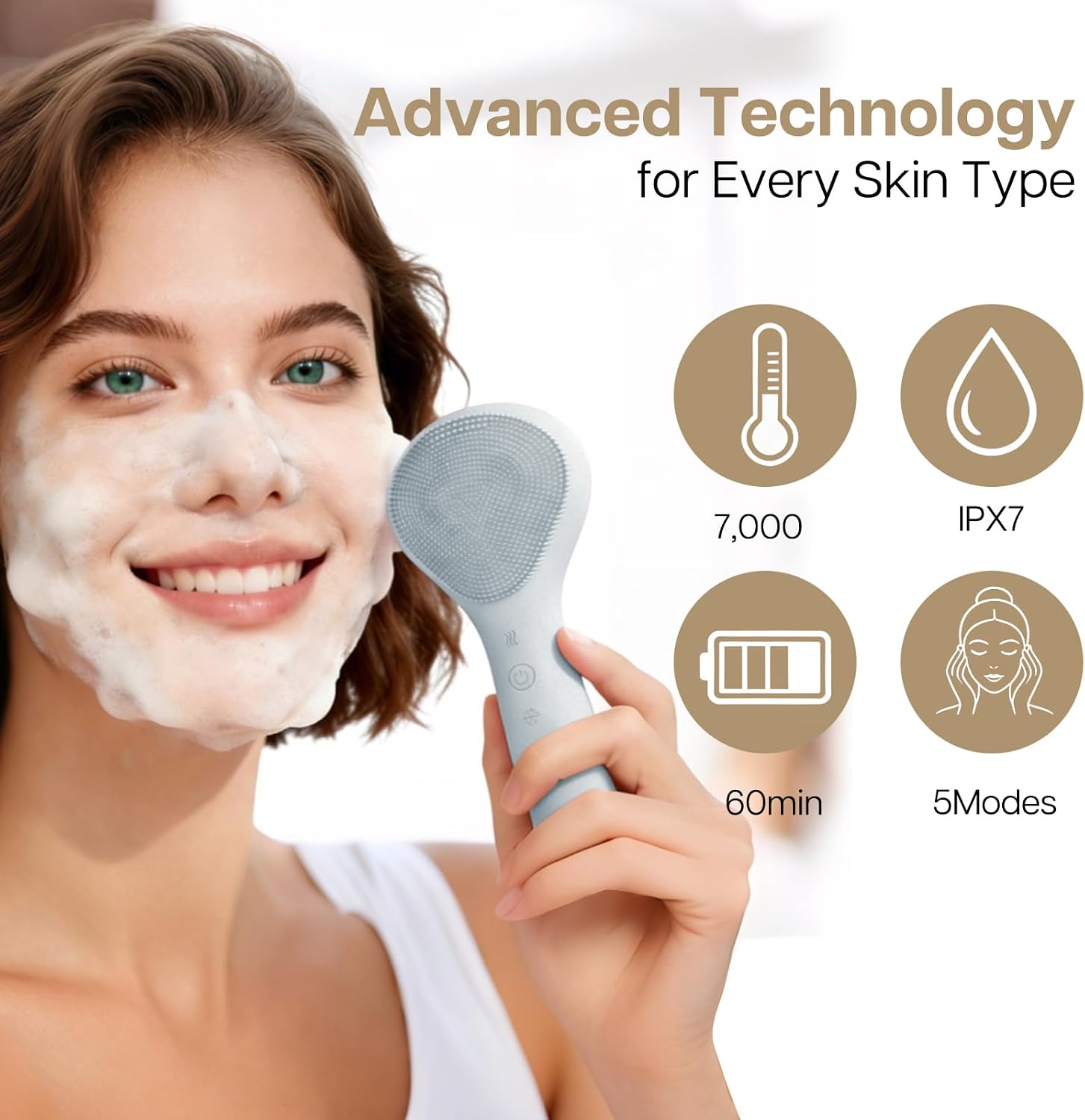 Face Scrubber, Thermal & Cooling Modes, Face Brush, Deep Pore Cleansing, Silicone Face Scrubber, Electric Sonic Vibrations, Facial Cleansing Brush, Waterproof Home Spa & Travel Skincare
