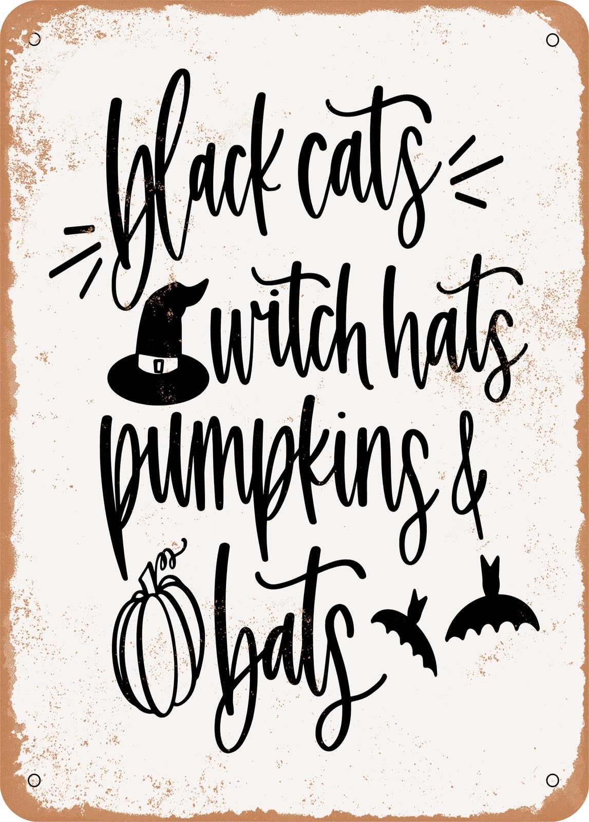 Metal Sign - Black Cats Witch Hats Pumpkins and Bats - Vintage Look home decor