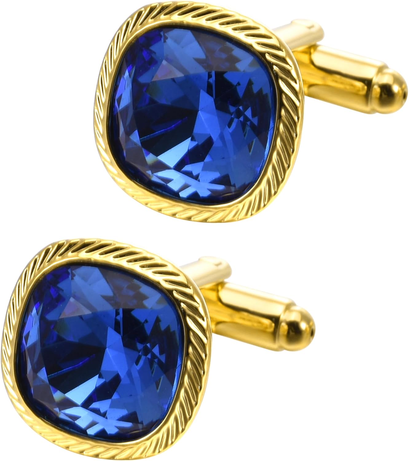 Cufflinks for Men Lady with Blue Zircon Gemstone Silver/Gold Plated | Come with Gift Box, Faceted Crystal Men's Women Cuff Links Jewelry for Wedding Party Daily Office Formal Casual Wear Shirt