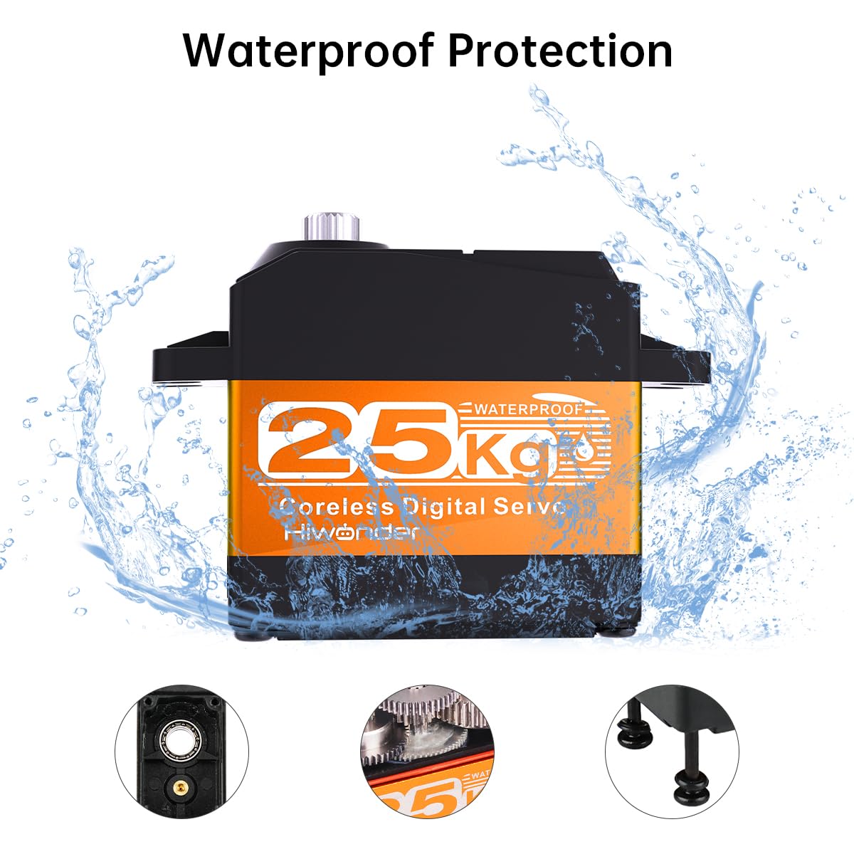 25KG RC Servo High Torque Servo Motors, Waterproof Full Metal Gear Steering Servo for 1/6 1/8 1/10 1/12 RC Car Robot DIY, Coreless Servo with 25T Servo Horn, Control Angle 180°