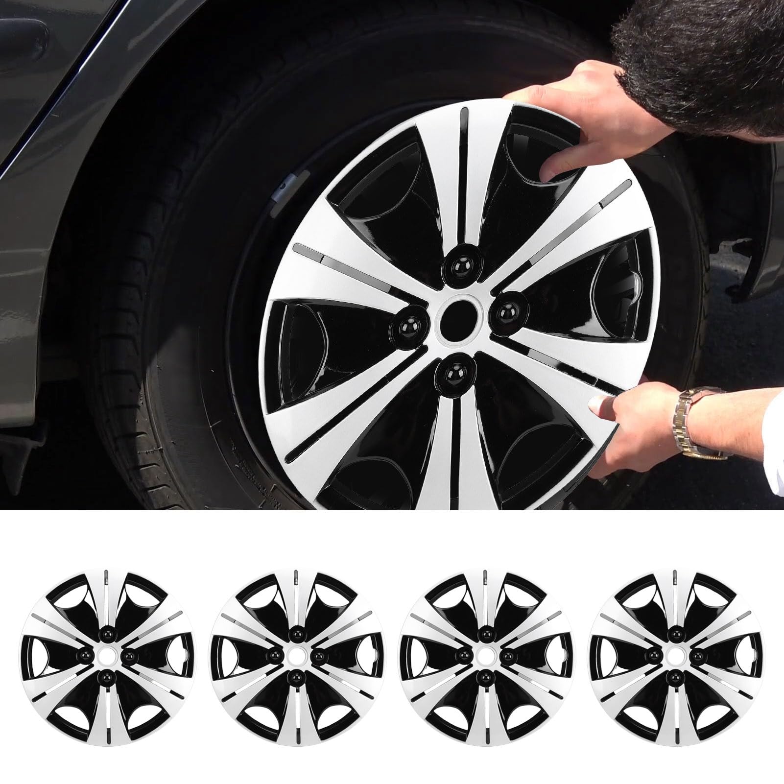 Sxhlseller Copricerchi di Ricambio da 15 Pollici, Confezione da 4, Copricerchi Universali R15 per Auto Camion SUV, Copricerchioni a Scatto da 15 Pollici, Set di Tappi in PP Resistente per 500 Seat 208