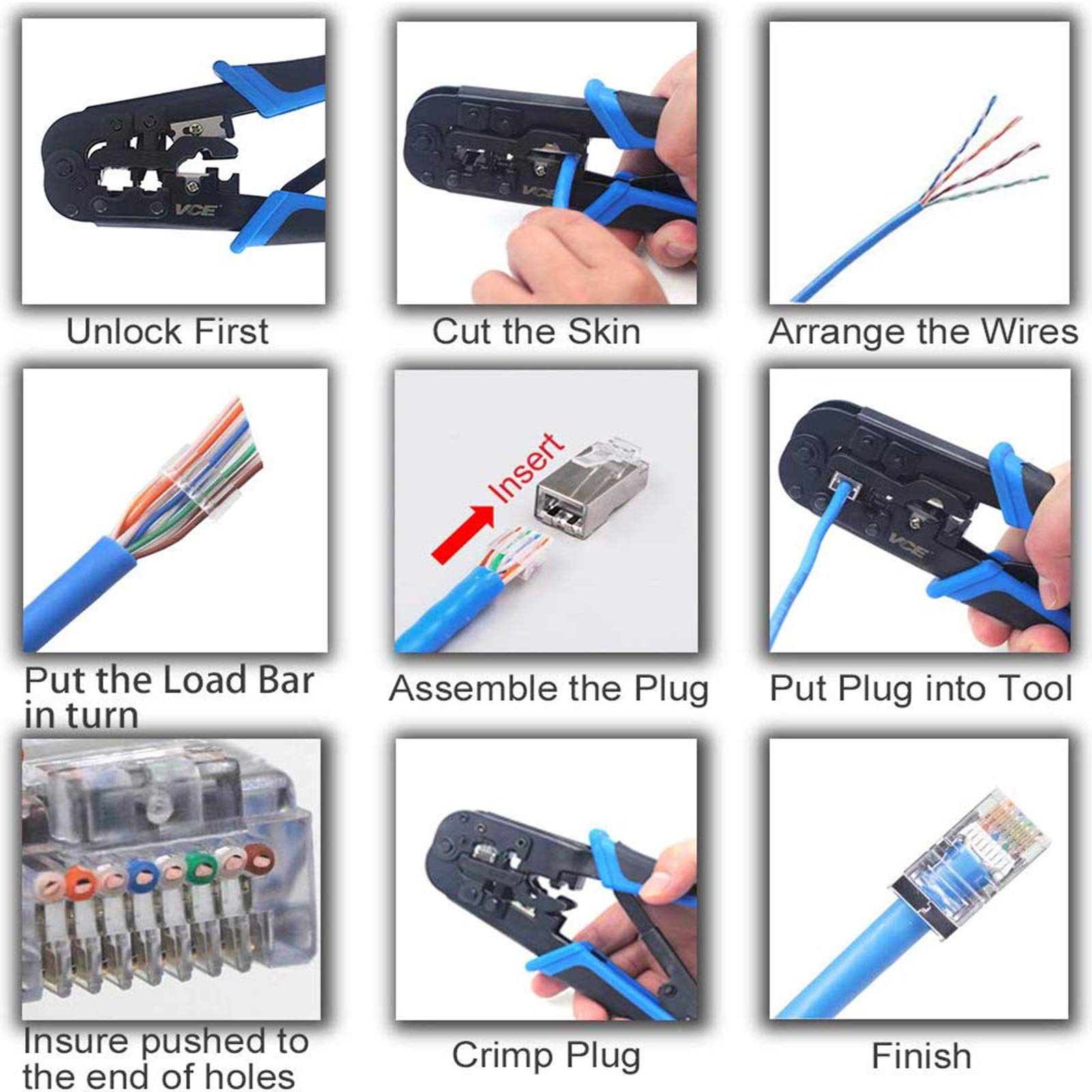 VCELINK Crimpadora RJ45 RJ12 RJ11 Ethernet 8P8C Cortar Pelar