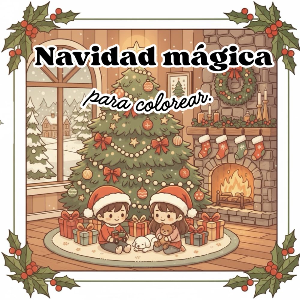 Libro para colorear. Navidad mágica para colorear. 45 dibujos navideños. Adornos, fiestas, personajes, regalos, comidas. Coloreable para toda la familia.