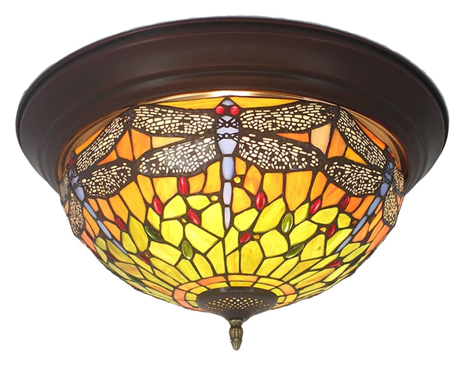 HPTHLY Ceiling Lamp Tiffany Style Ceiling Lamp, Tiffany Style Semi Flush Mount Ceiling Lights Vintage Dragonfly Stained Glass Lampshade, Ceiling Lamp For Living Room