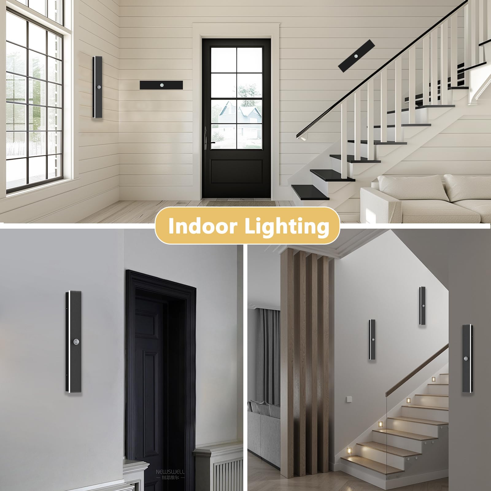 Lámpara de Pared de 40 cm con Detector de Movimiento para Exterior/Interior, Larga Lampara Pared con Detector de Movimiento LED Moderna Para Villa/Terraza