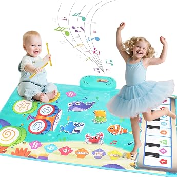Music Mat for Babies with Piano, Drum and 6 Sea Animals for Playing, Sensory Toy, Learning Toy Montessori for Children Toddle