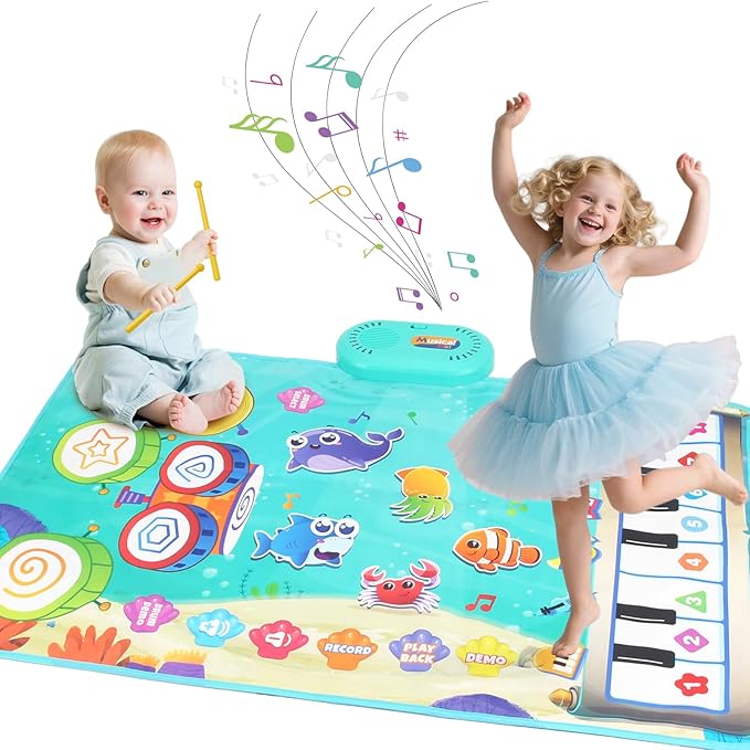 Juguetes 1 Niños Año, Alfombra Musical para Bebés con Piano, Tambor y 6 Animales Marinos, Regalo Ideal para Bebé Niños de 1 a 3 Años (Cumpleaños, Navidad, Bautizo)
