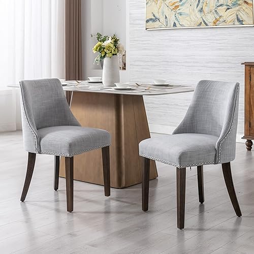 Miniatura 9 de chairus Juego de 2 sillas de comedor modernas de mediados de siglo con patas de madera, cómodas sillas laterales tapizadas de tela de terciopelo