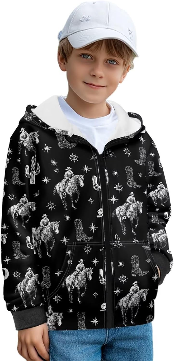 Boys Sweatshirt Fleece-Lined Kids Long Sleeve Sweatshirts with Kangaroo Pockets Hooded Coat for Daily Life