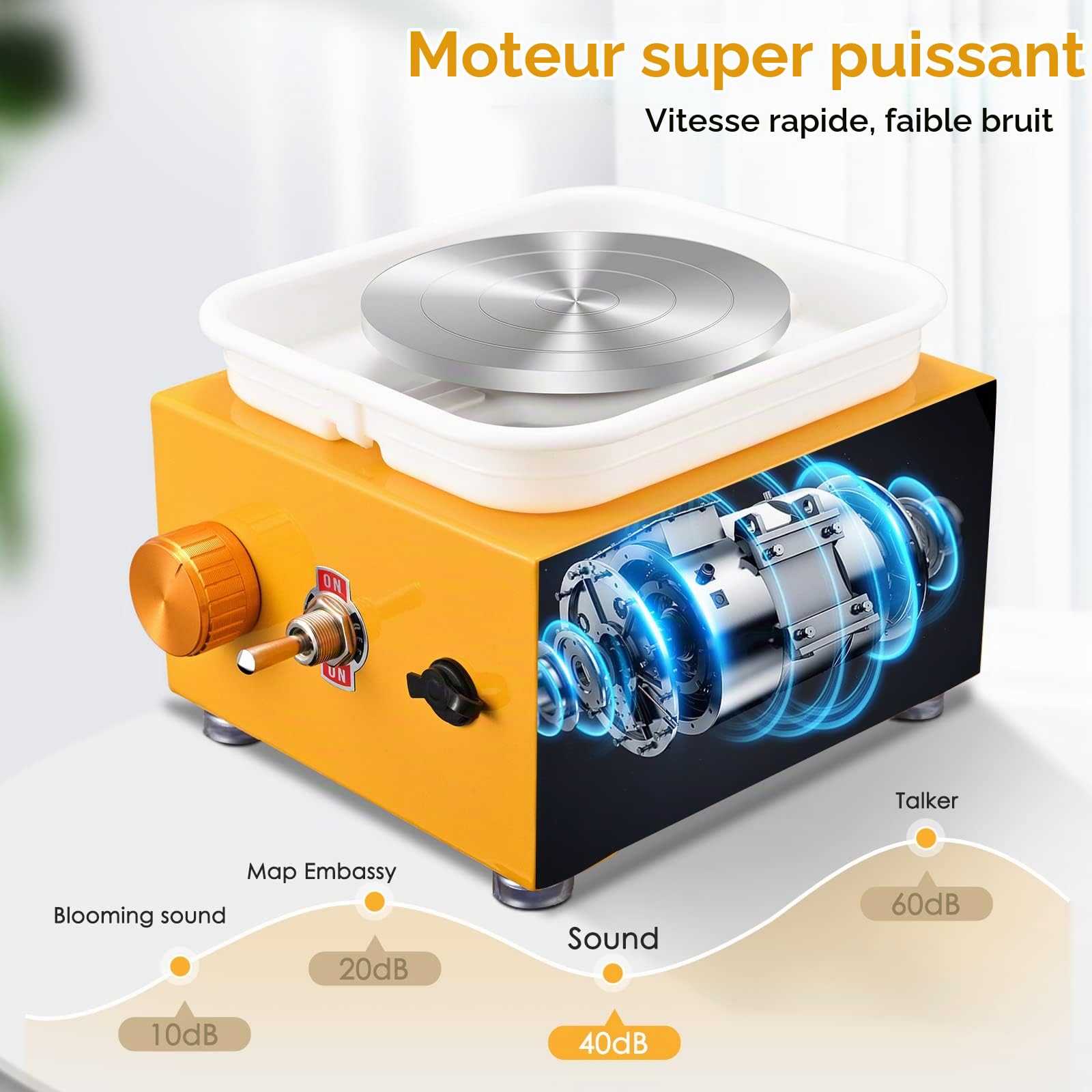 Roue de Poterie Électrique, 2000RPM Mini Tour de Potier avec Bassin en ABS Amovible et Plateau Tournant de 6,5/10 cm Machine à Tour Outil d'argile pour Céramique Bricolage Fabrication