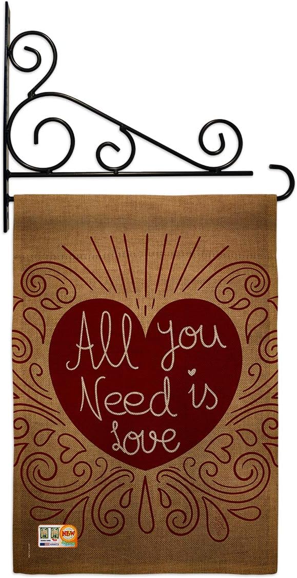 All You Need Is Love Burlap Garden Flag Set Wall Holder Springtime Valentine Happy Heart Couple Romantic February Holiday Small Decorative Gift Yard House Banner Double-Sided Made In USA 13 X 18.5