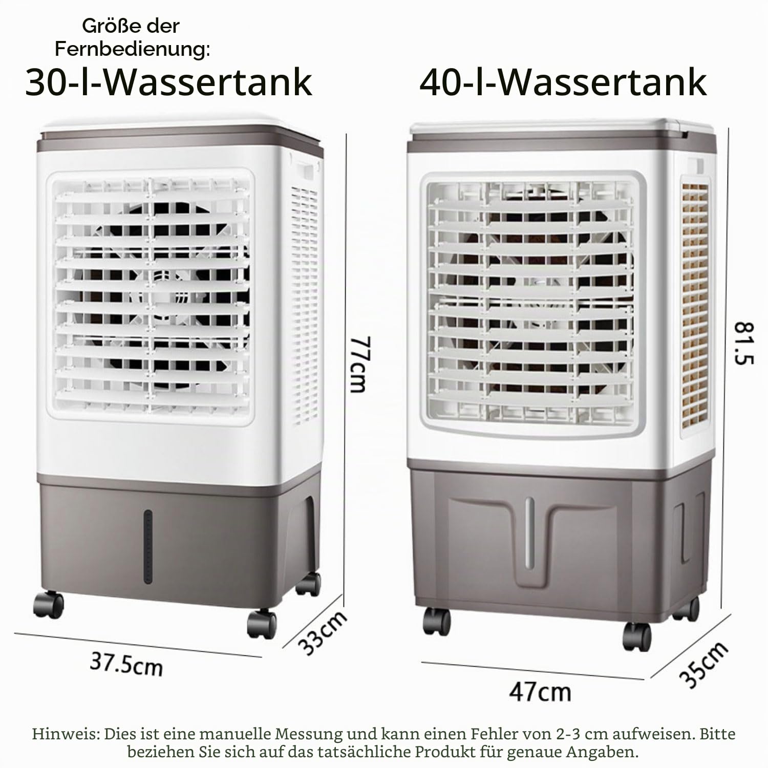 Tragbarer Verdunstungskühler mit digitalen Rädern und Fernbedienung Tankkapazität 30 l Ventilator Kaltluftventilator 120° schwenkbar für Zuhause Büro