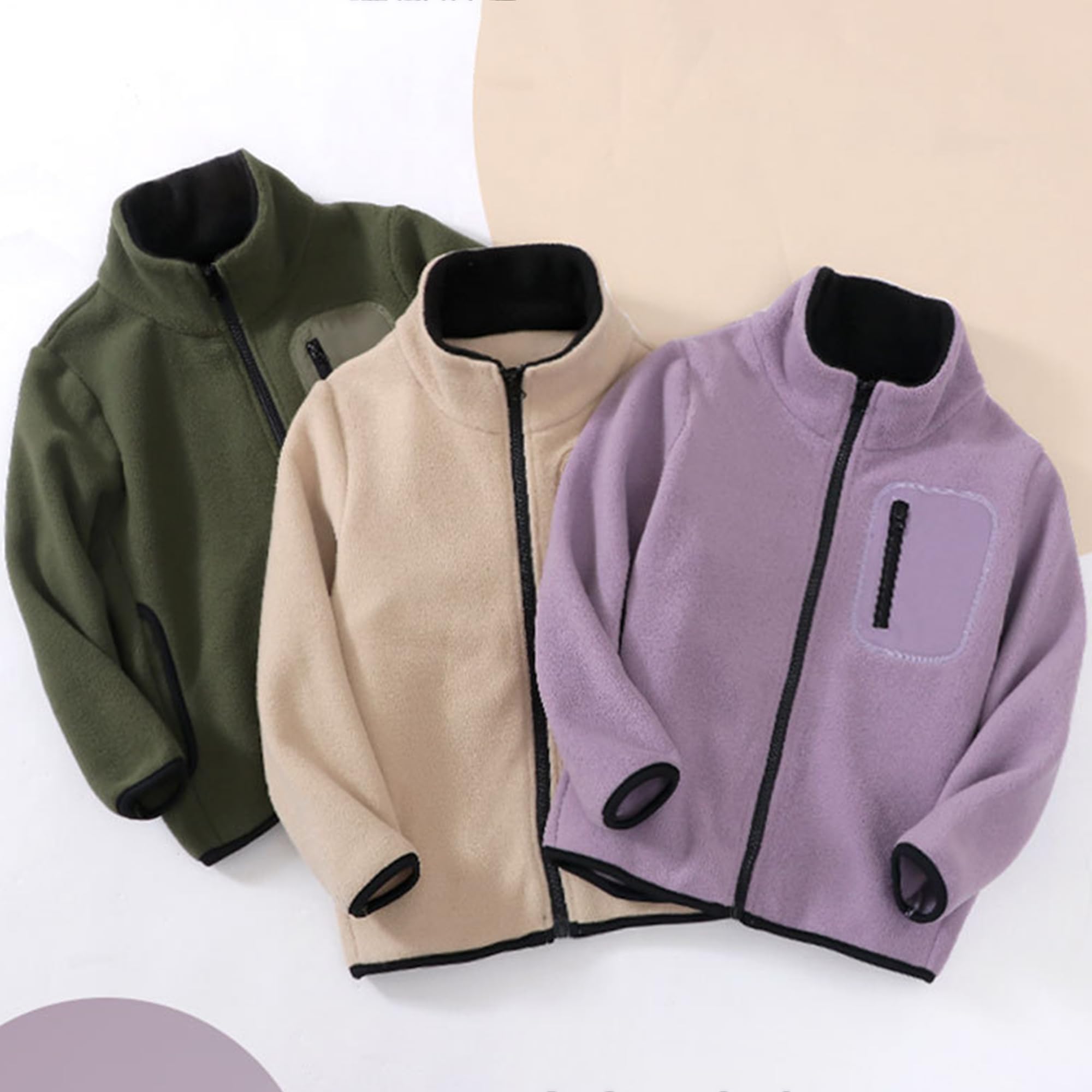 Neonato Bambini Pile Polar Giacca Collo Alto Antivento Giacca Cerniera Leggero Cappotto Semplice Genitore-Bambino Capispalla