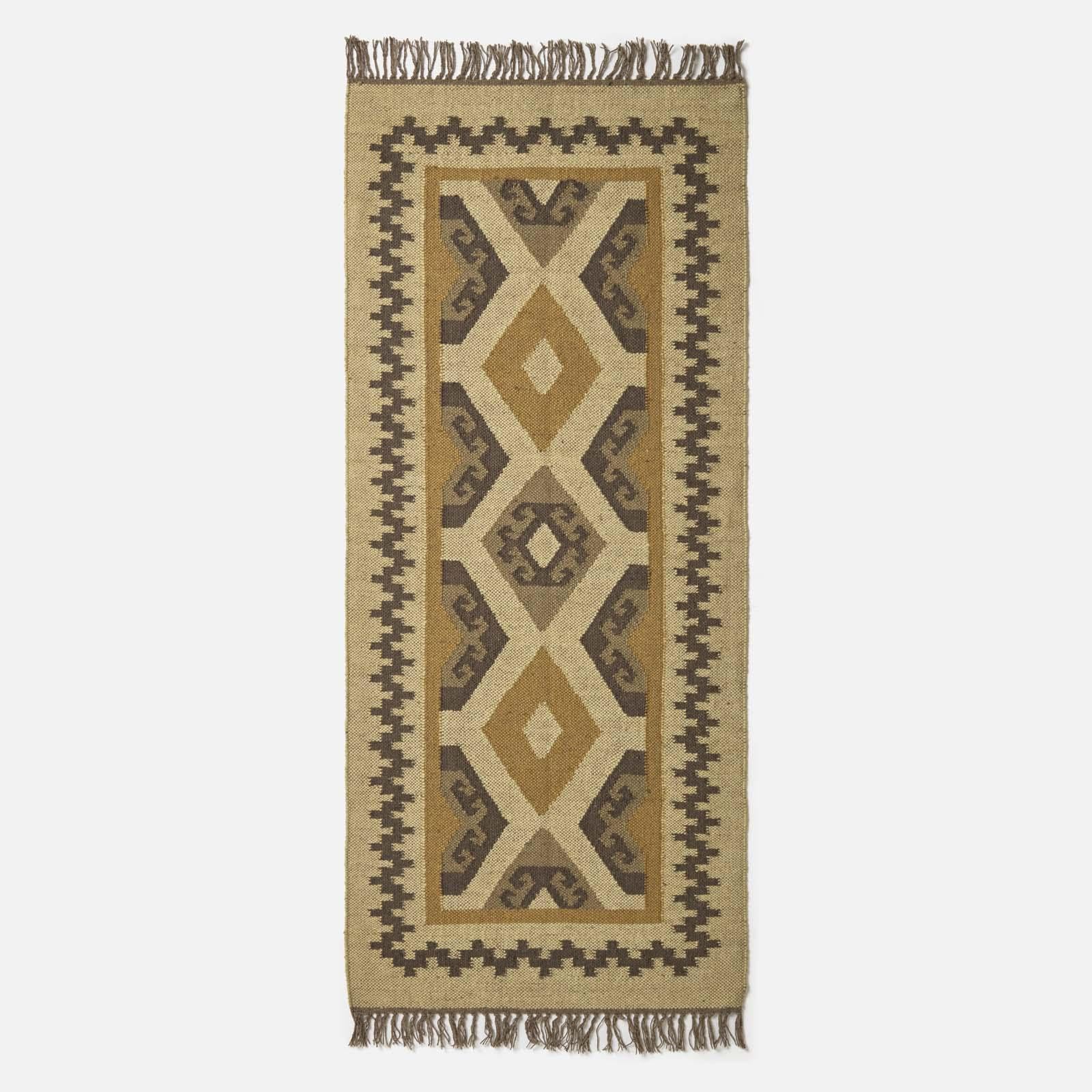 HOMESCAPES Tapis de Couloir Kilim en Jute et Laine, Tapis Multicolore Ravar, Tapis de Salon Artisanal 80x180 cm