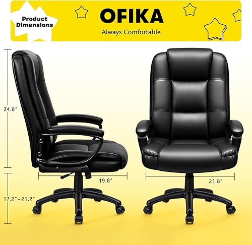 Miniatura 3 de OFIKA Silla de oficina en casa, silla grande y alta de 400 libras, diseño resistente, cojín ergonómico de respaldo alto, soporte lumbar para