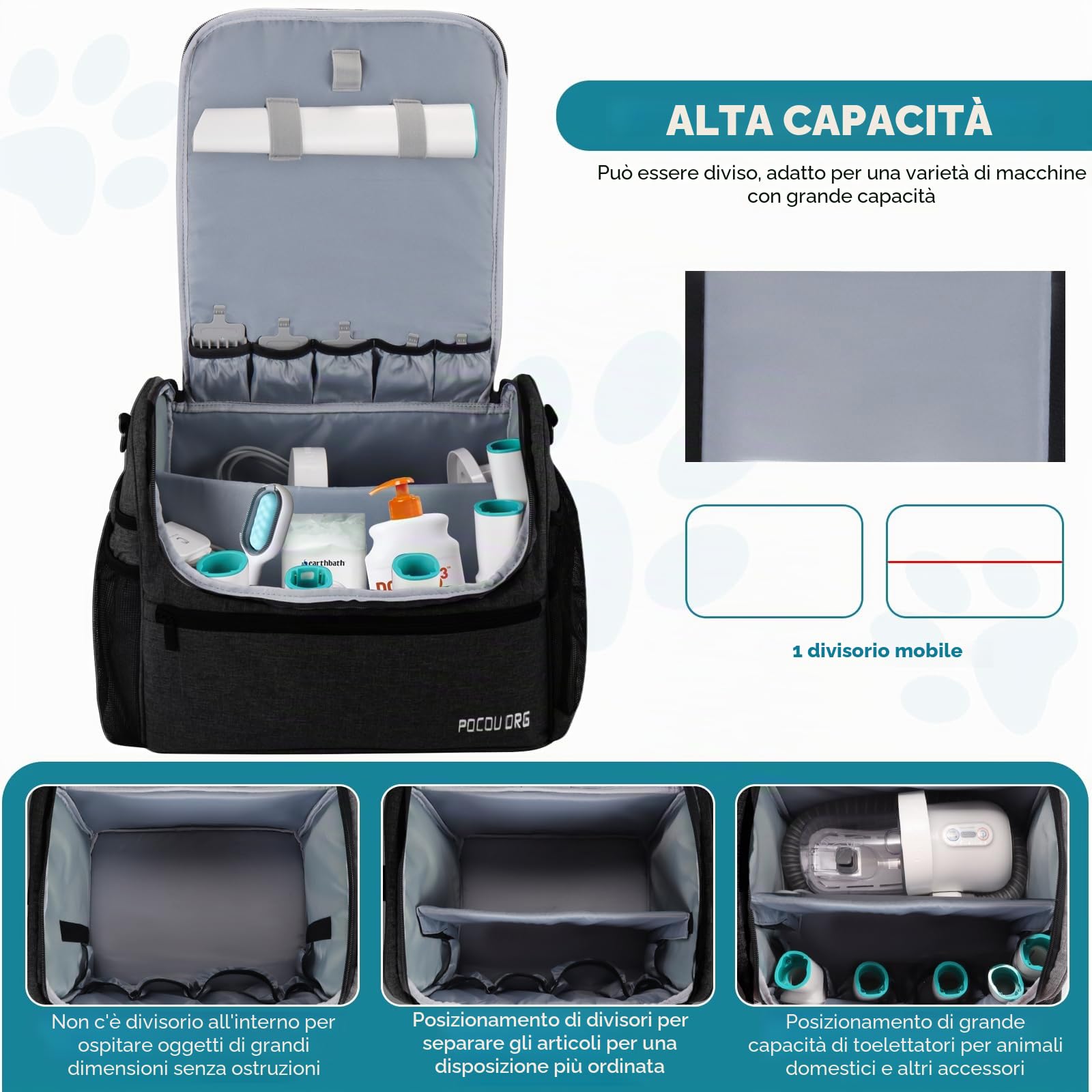 Borsa Organizzatore per Forniture da Viaggio/Toelettatura per Animali Domestici - Compatibile con Aspirapolvere per Toelettatura Cani Oneisall/Neabot, Grande Capacità - Solo Borsa (Nero)