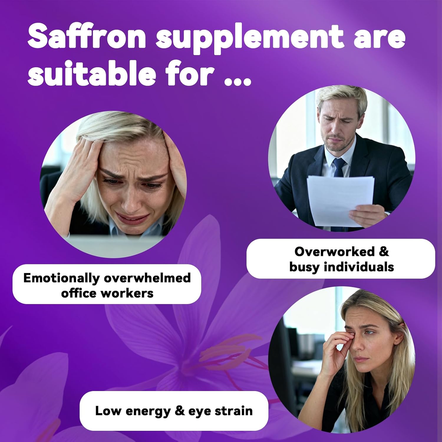 Happy Saffron Supplements, 100mg Saffron Extract, Saffron Blend with Turmeric & Ashwagandha, Supports Mood, Focus, and Energy Boost, 90 Capsules - Image 5
