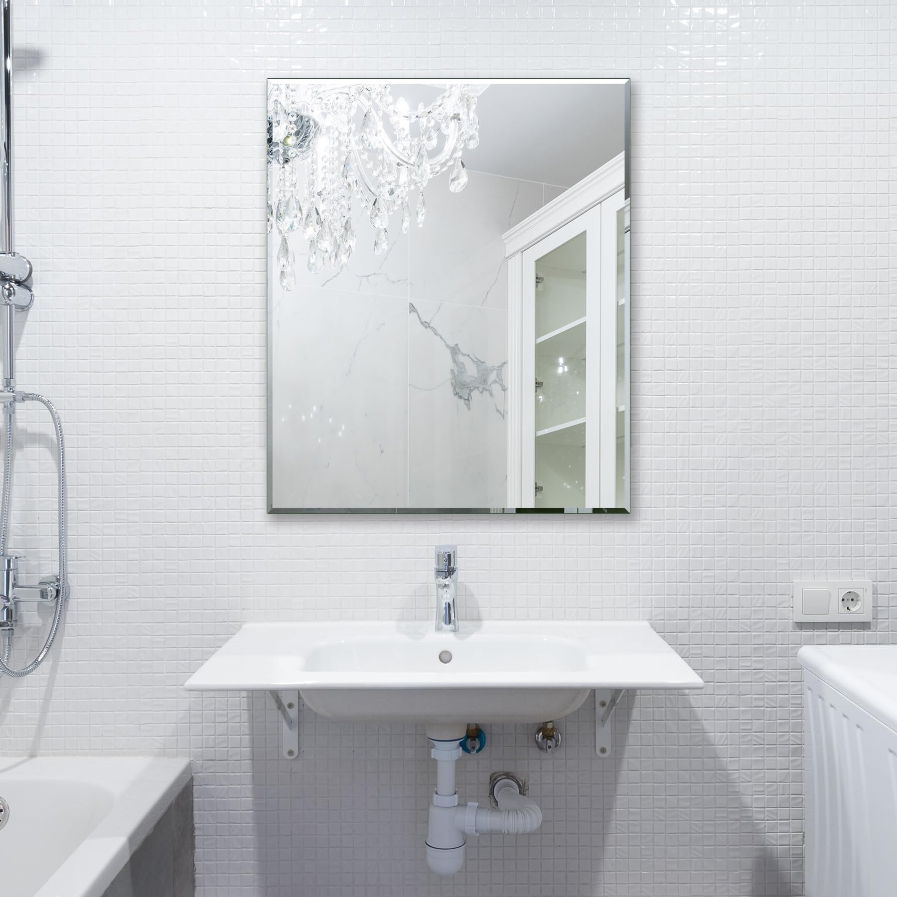 RuomengWall Mirror Bathroom Mirrors for Wall 36" x 30", Frameless Rectangle Mirror with Beveled Edge Wall Mounted Mirror for Vanity and Entryway