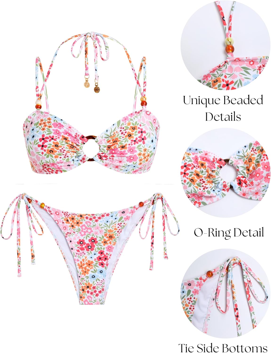 ZAFUL Women's Halter Bikini Sets Strappy O Ring Tie Back Cheeky High Cut Two Piece Bathing Suits Swimsuit - Image 5