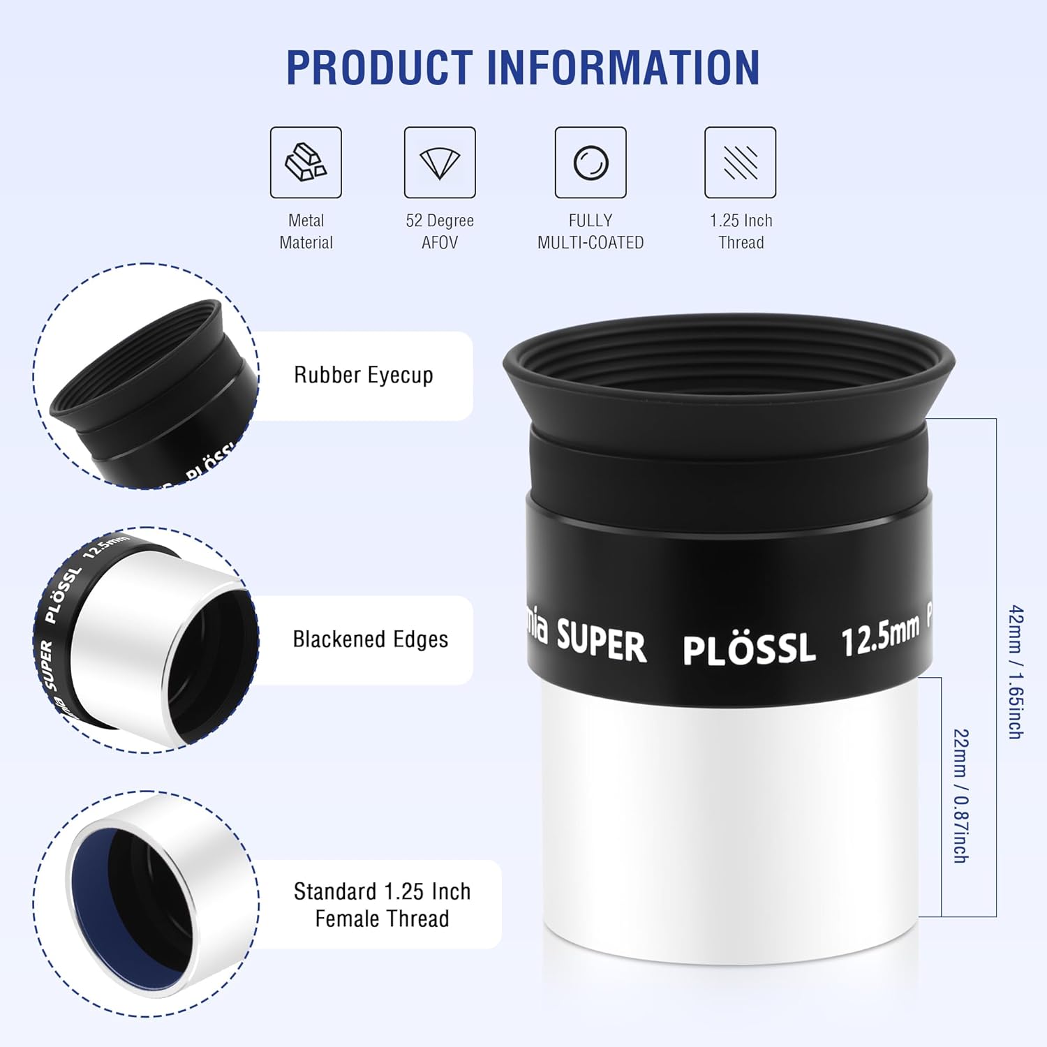 Astromania 1.25" 12.5mm Super Plossl Telescope Eyepiece - Bundle with - 1.25" 90°Diagonal with Amici Prism
