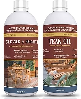 2 Pack Teak Oil, Teak Cleaner and Brightener Kit - Teak Cleaner for Teak Outdoor Wood Patio Furniture | Clean, Brighten, and Protect Treated and Untreated Wood Surfaces, Teak Sealer -16 OZ