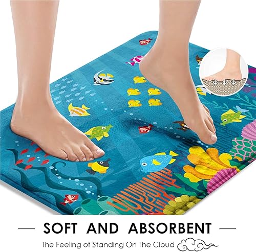 Miniatura 4 de Juego de cortina de ducha de peces tropicales con tapa de inodoro y alfombras antideslizantes, juego de 4 piezas de cortina de ducha con 12 ganchos,