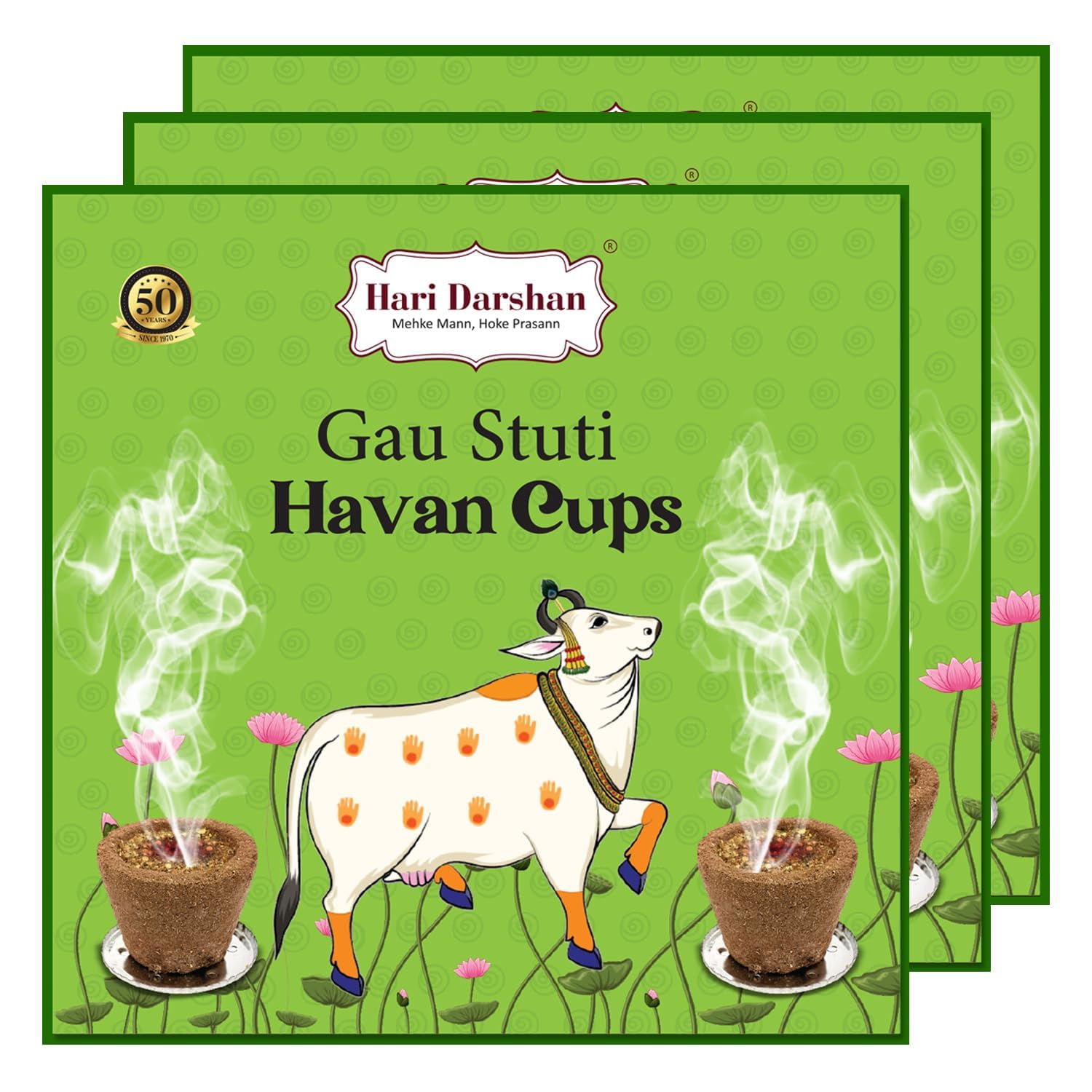 Hari Darshan Gau Stuti Sambrani Cup – 36 Cups | Pure & Natural Sambrani Dhoop Cup for Pooja Havan | Guggal Loban Dhoop with Soothing Aroma for Rituals & Festivals Pack of 3 (12 Each + Burner Plate)