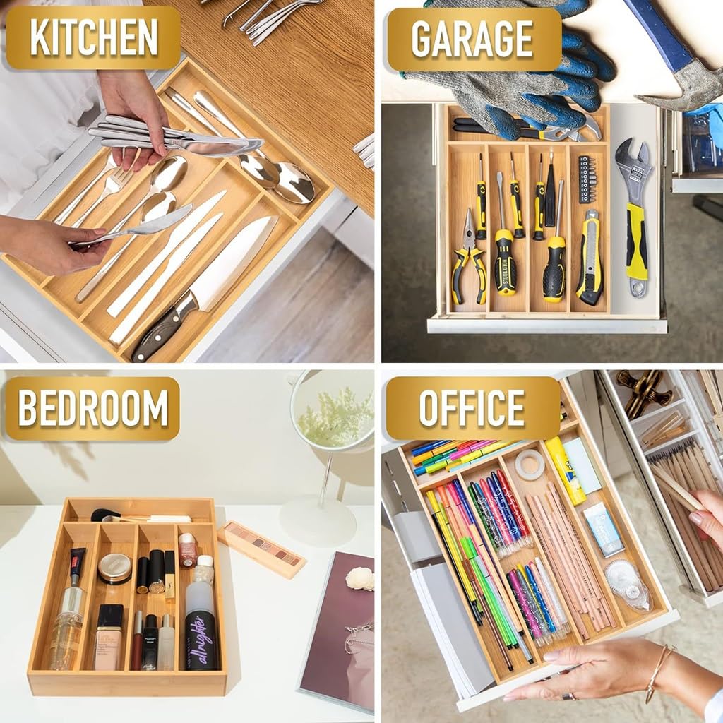 Besteck-Organizer aus Holz mit 5 Fächern und Regal