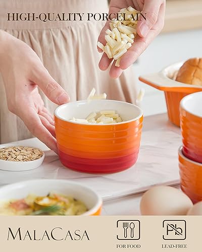 Miniatura 3 de MALACASA Ramekins Ramekins - Juego de 6 moldes de porcelana de crema Brulee de 10 onzas, aptos para horno, platos de cerámica para soufflé de