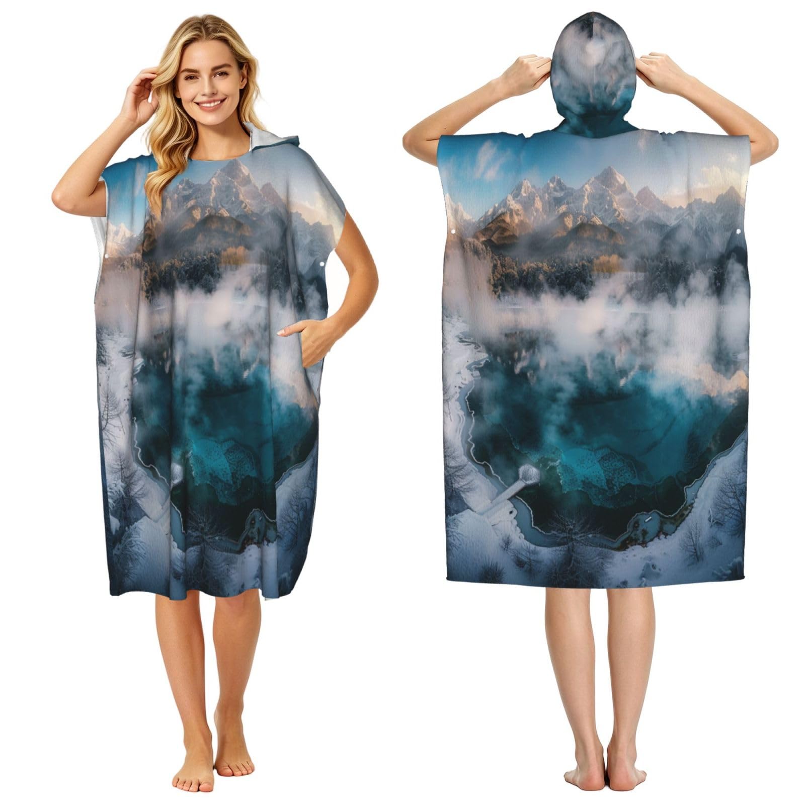DTHKJNLSF Changbai Mountain Adult Hooded Beach Poncho Towel