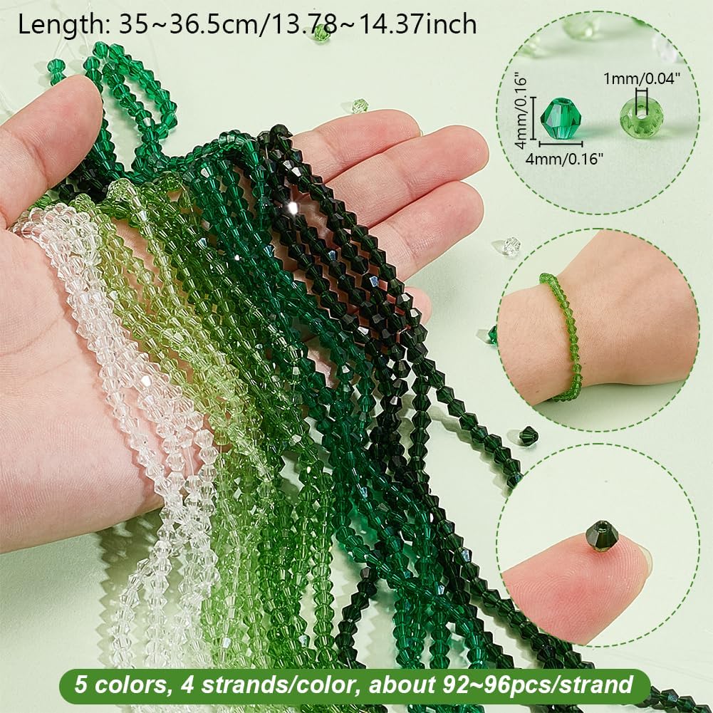 AHANDMAKER 20 Strands Bicone Glass Beads, 4mm Rainbow Loose Craft Beads Faceted Crystal Beads Loose Beads Spacer Bulk for DIY Bracelet Necklace Earring Jewelry Craft Making(5 Colors, 1840~1920Pcs) - Image 2