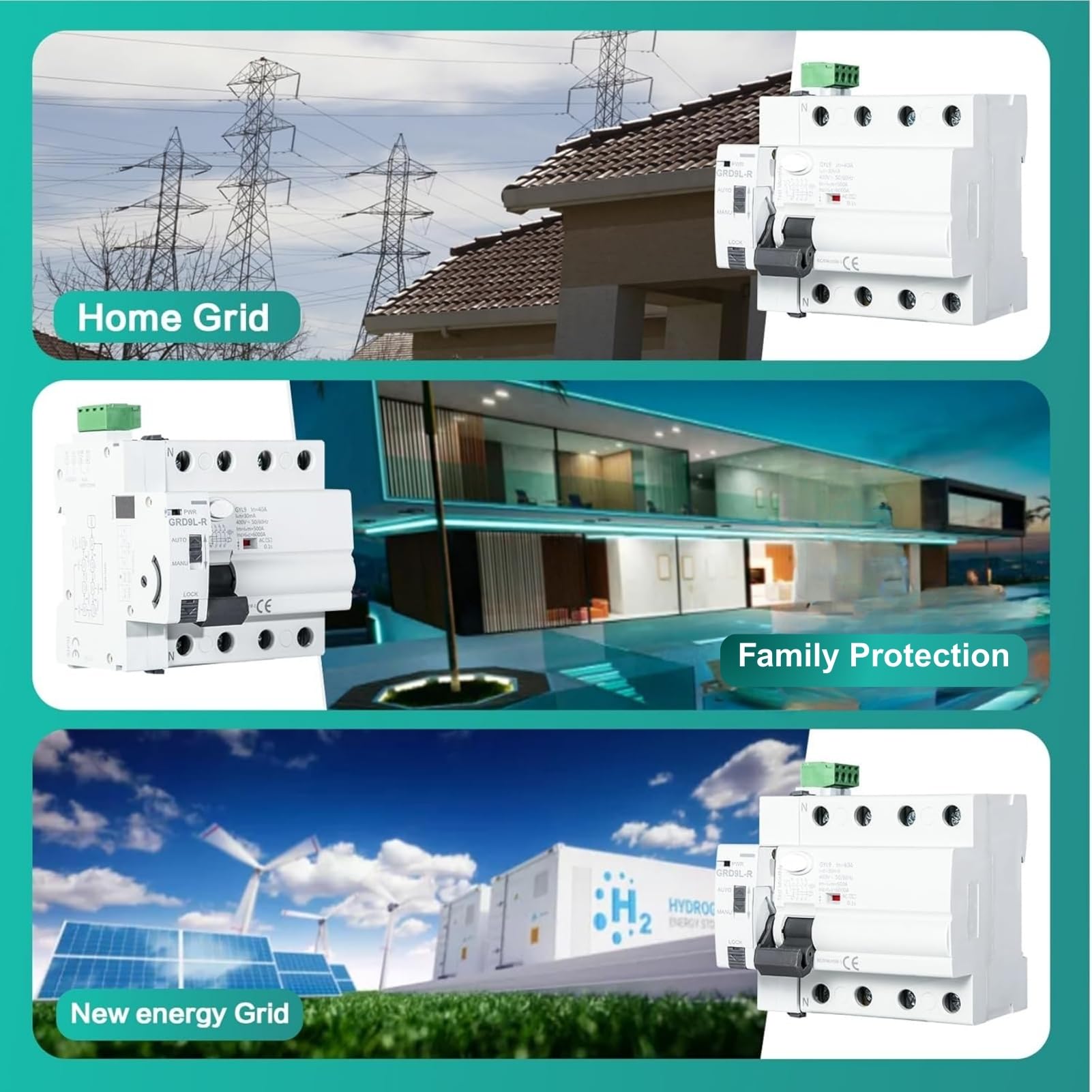 DEWIN Interruttore Differenziale a Riarmo Automatico 40A 30mA Salvavita Riarmo Automatico Interruttore Differenziale Salvavita RCCB 4P AC400V